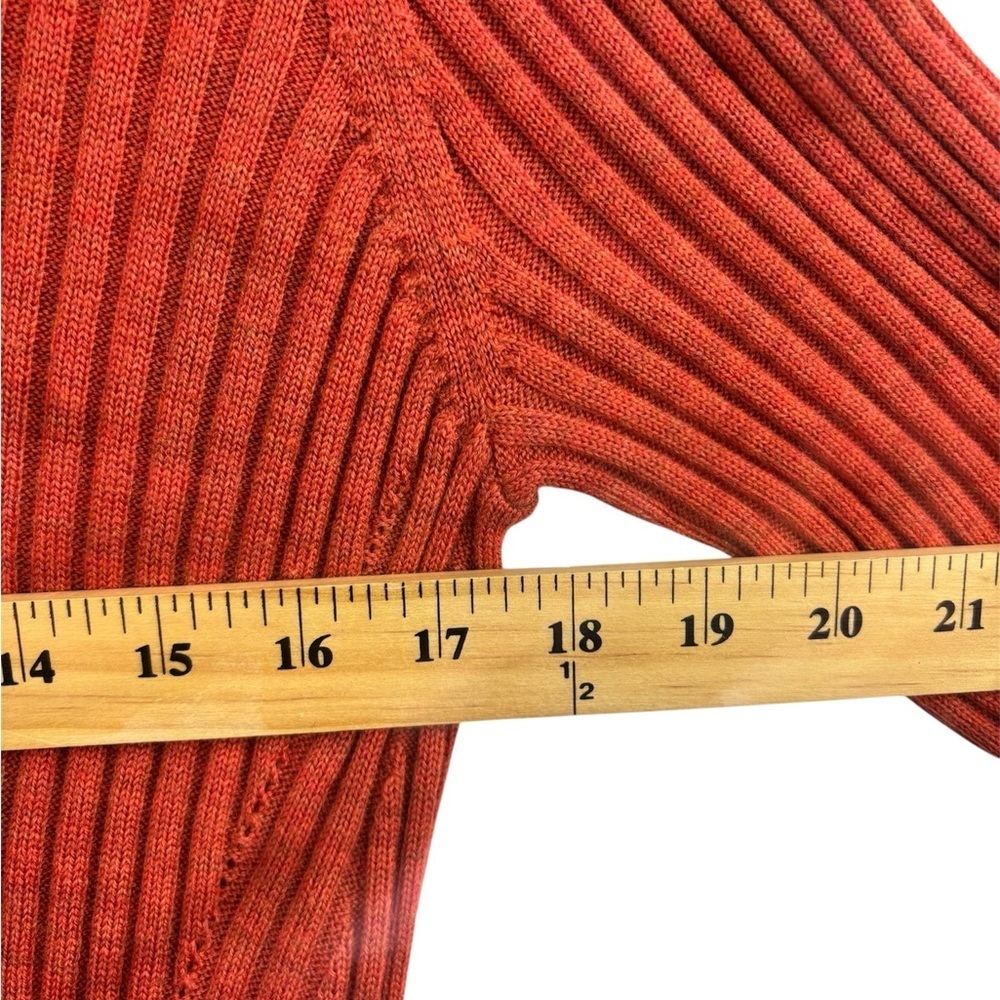Eileen Fisher Merino wool V-neck Ribbed Tunic Sweater Size M Burnt Orange - Picture 10 of 12